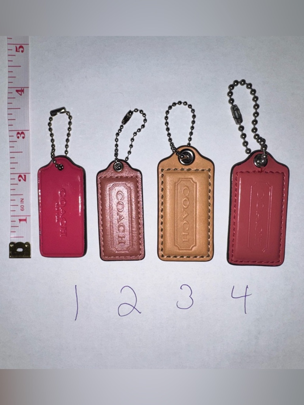Coach Leather Bag hangTag in Hot Pink, Rose, Tan, and Coral (price per fob) EUC